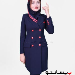 مانتو شلوار اداری کرپ سرمه‌ای قرمز کد 54